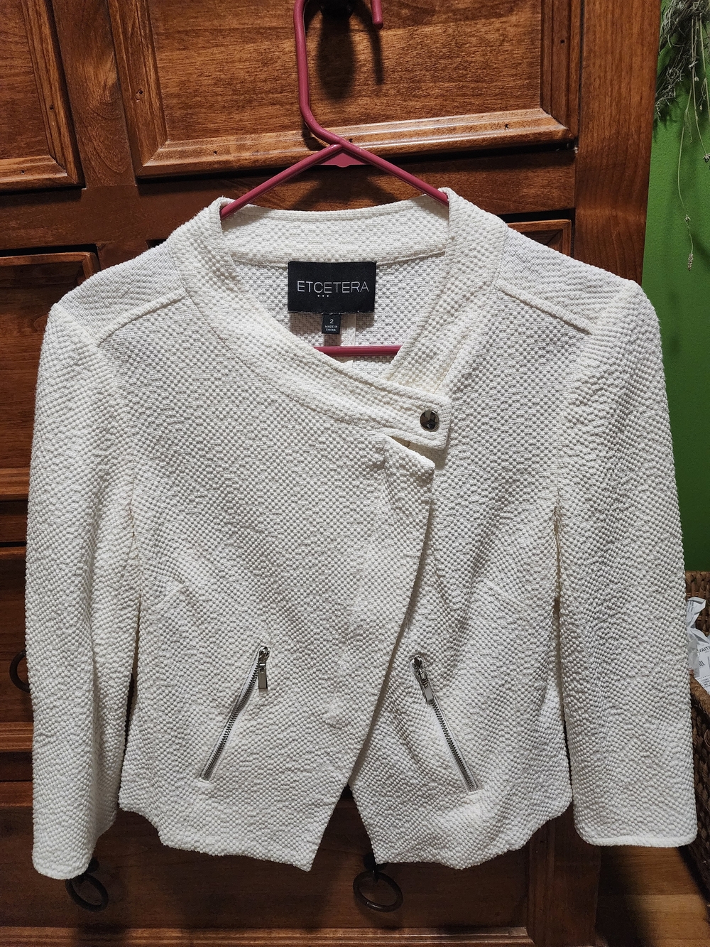 Etcetera Light Cream Textured Asymmetrical Zip Blazer